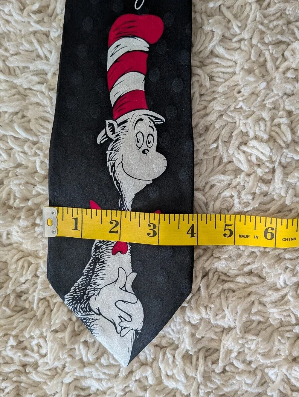 Dr. Seuss Vintage 90s Cat in the Hat Black Novelty Silk Tie